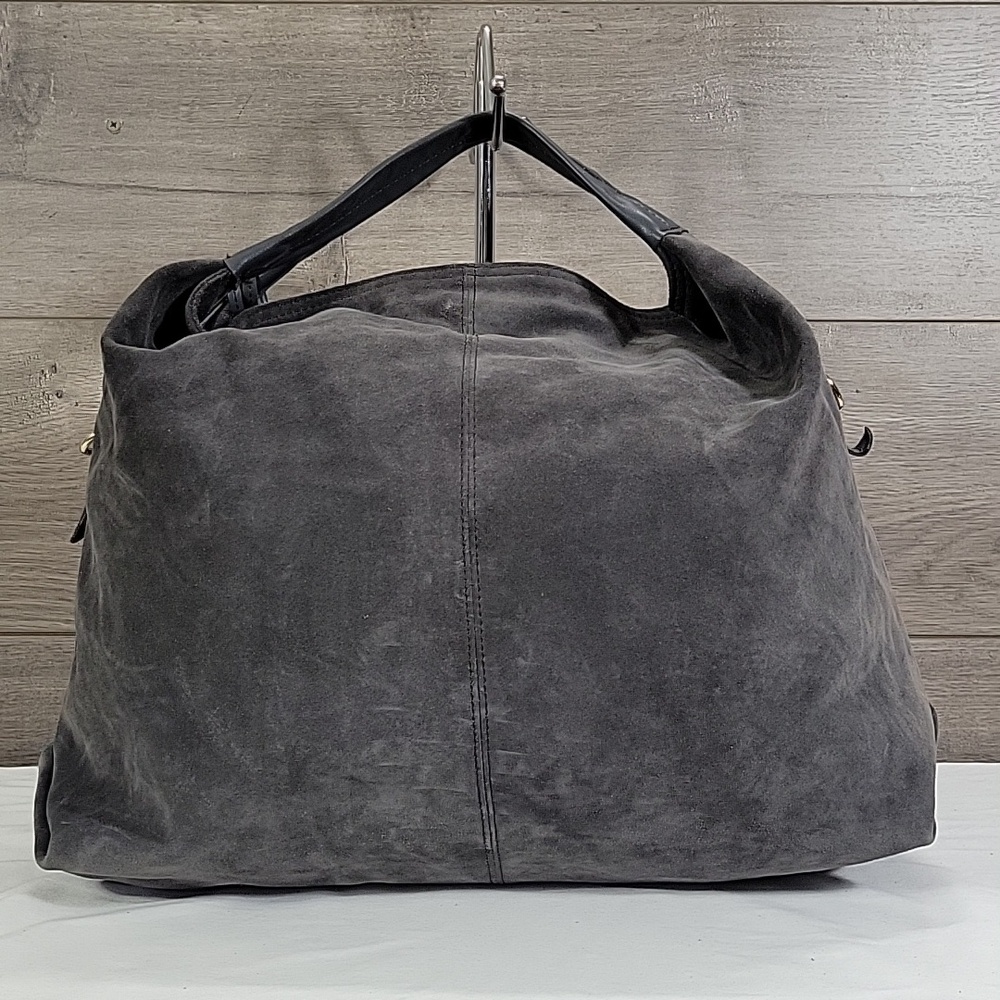 Furla Charcoal Gray Suede Hobo Bag with Gold Tag - Picture 4 of 13